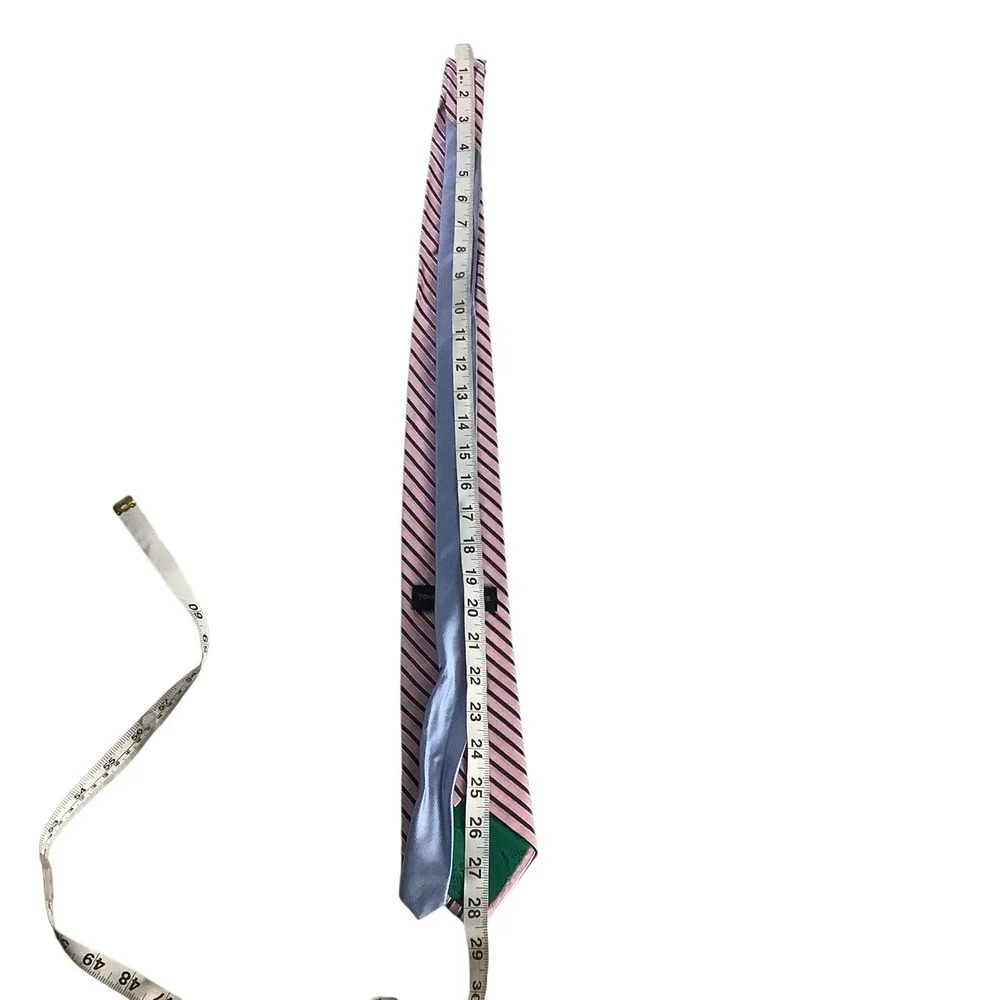 Tommy Hilfiger Necktie Men Pink Blue Stripe 100%‎ Silk Imported USA Classic Tie
